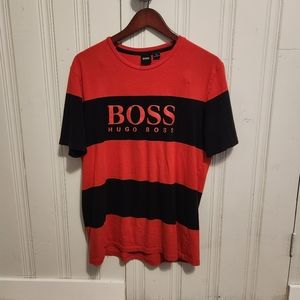 Hugo Boss Red/Black Stripe Short Sleeve Shirt Men's Large